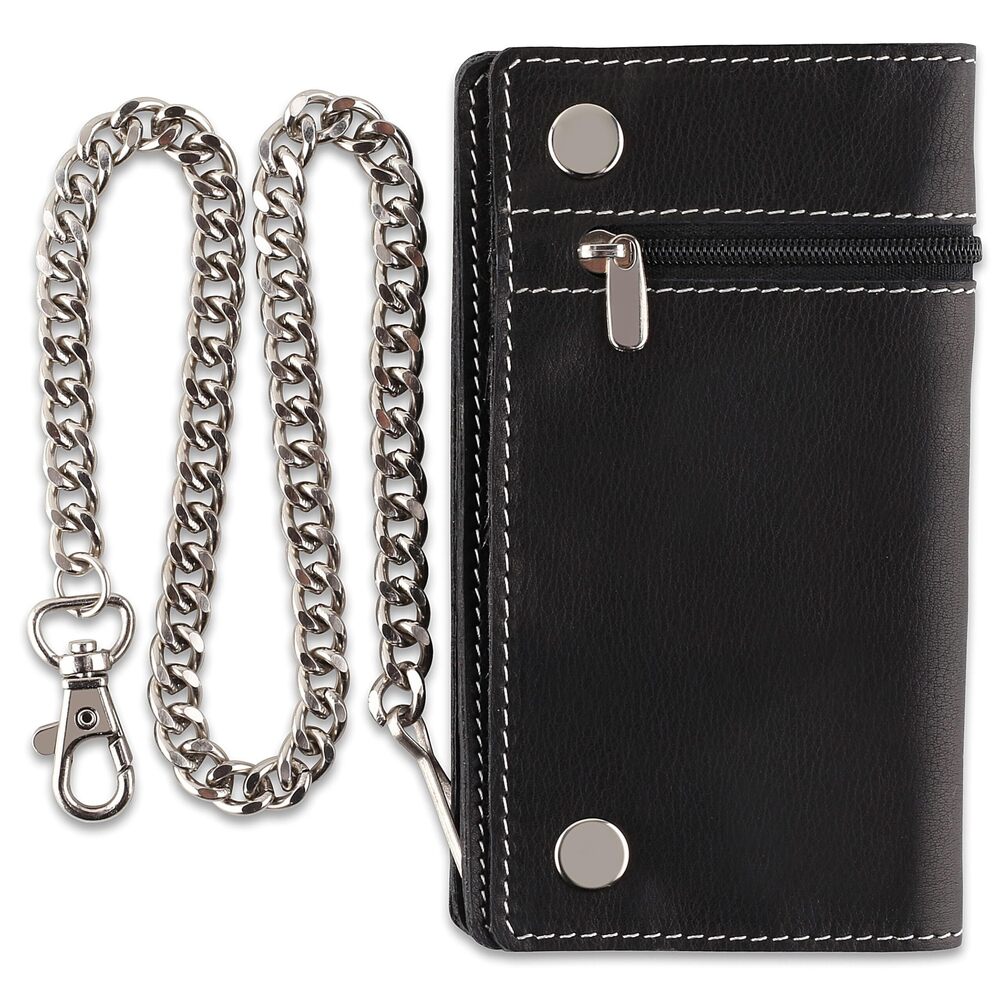 5709 Leather Chain Wallet - RFID Blocking Snap Closure Biker Wallet